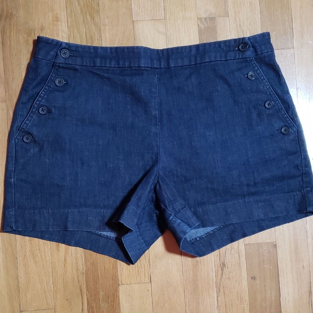 Chambray Denim Cotton Button-Detail Shorts Sailor Nautical 30/10